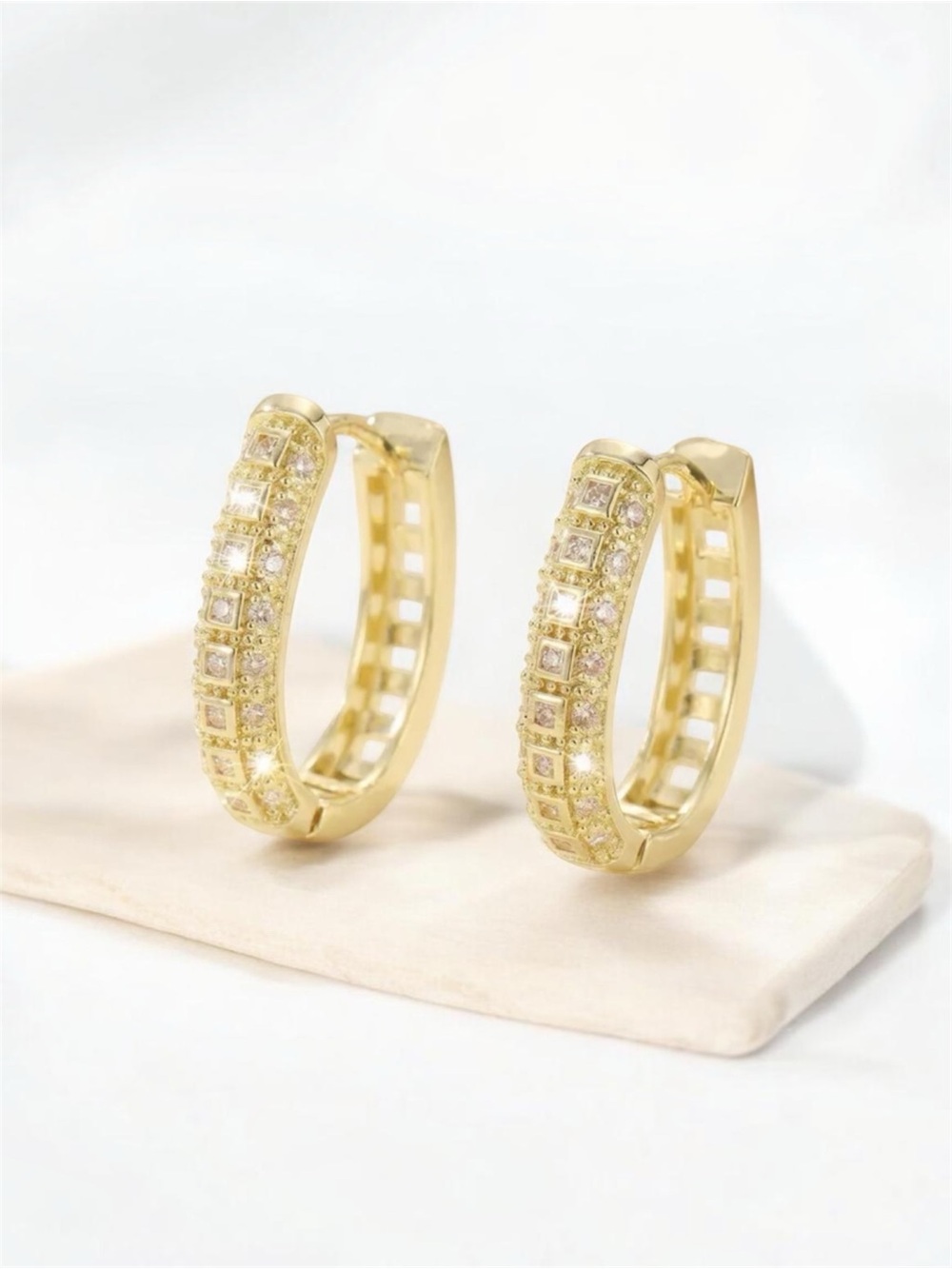 Pave Hoop CZ Patterned Earrings NWT - Picture 4 of 5